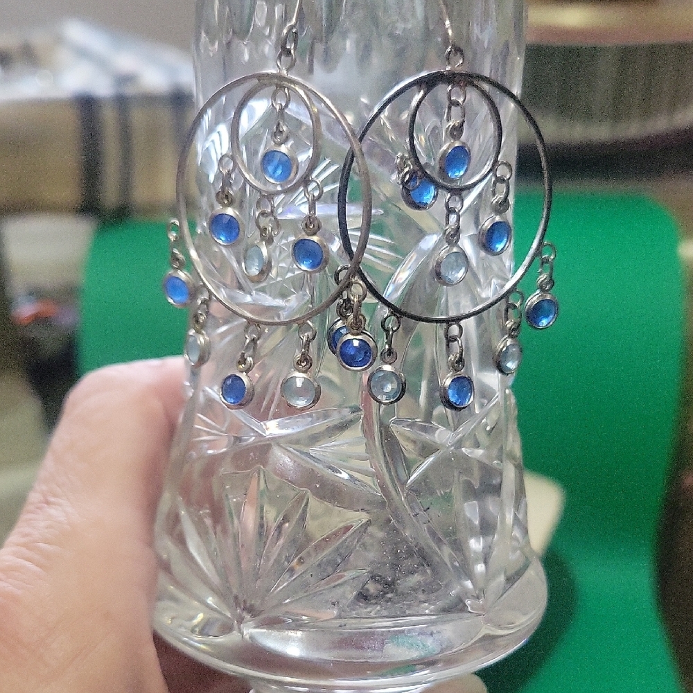 Silver and Blue Dangle Earrings